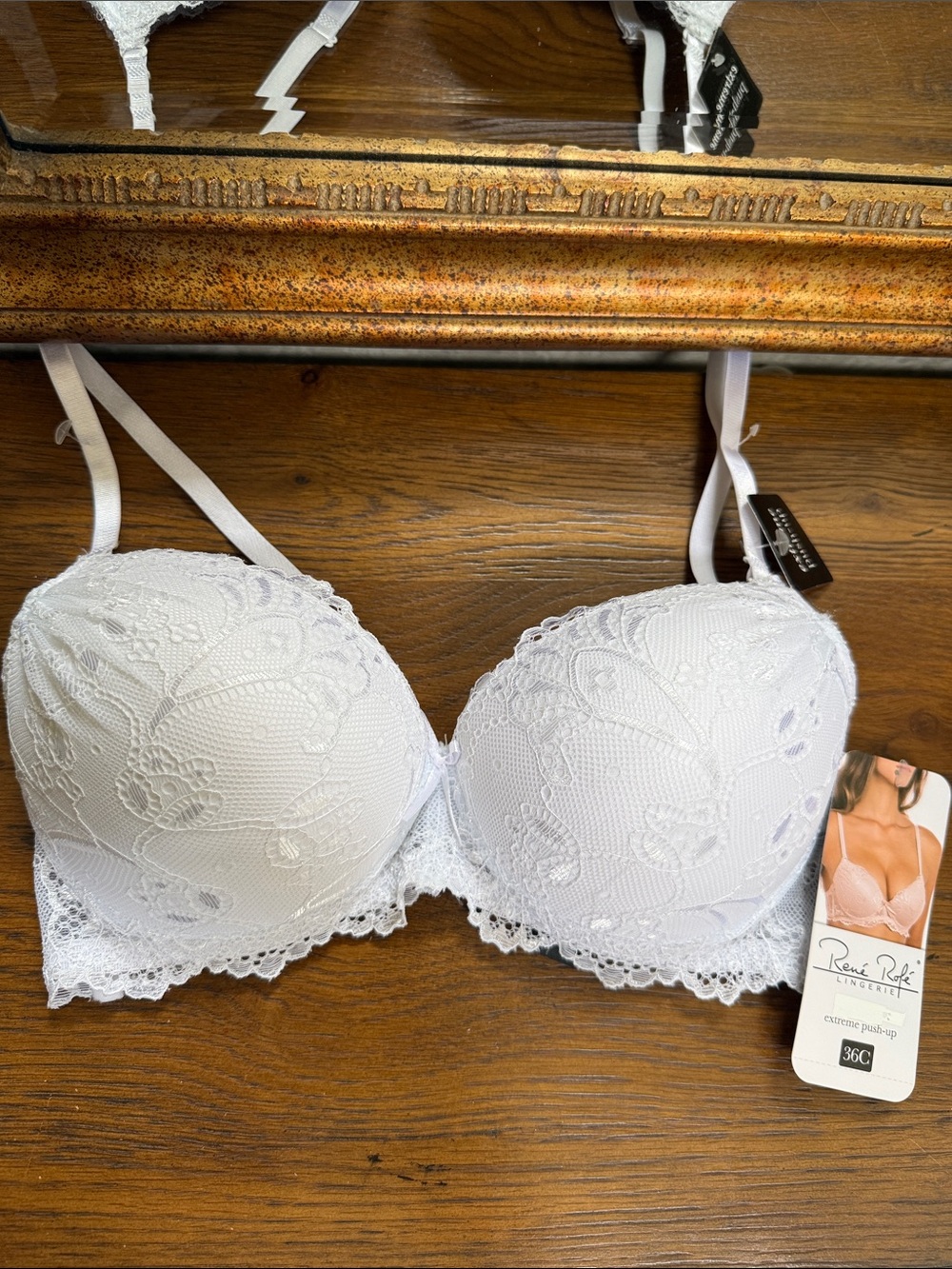 Rene Rofe White Lace Extreme Push-Up Bra with Floral Embroidery. Size 36C. - Picture 3 of 11